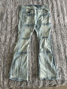 Light Wash Patchwork Flare Jeans
